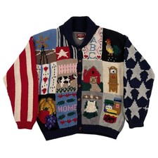 Vintage American Eagle Hand-knit Animal Farm Patriotic School Sweater Medium