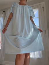 VTG baby Blue 100 Nylon Embroidered Nightgown Soft Smooth Sleepwear Gown