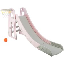 Toddler Slide with Basketball Hoop and Ball for Kids Age 3 and Up Playset, Pink