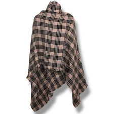 Peachy Pink Black Plaid Scarf Wrap Fringe Accent Academia Preppy