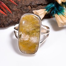 Golden Rutilated Quartz Ring 925 Sterling Silver Handmade Statement Jewelry