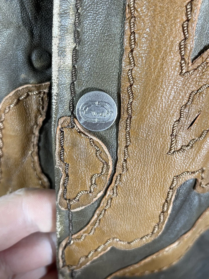 Brown Y2K Ecko Unltd Leather Spellout Jacket Men's L - Image 4 of 4