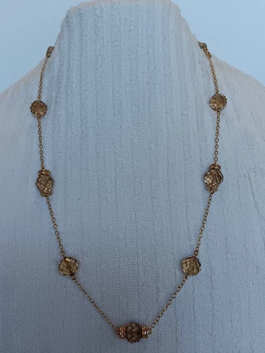 VETEMENTS Collana stazione cristallo fumè sfaccettato tono oro J Crew chiusura nastro 20 30 in