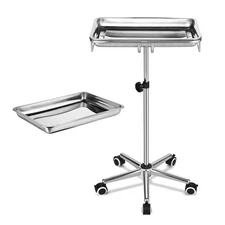 Yessources Mayo Stand Stainless Steel 2x Trays with Wheel Adjustable for Medical