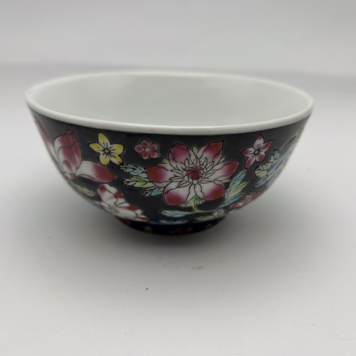 Black Chinese Jingdezhen Porcelain Famille Noir Thousand Flowers Bowl Set Of 2 - Picture 3 of 10