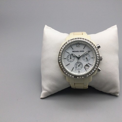 Michael Kors Watch Women 40mm White Chronograph MOP MK-5079 New Battery 6" - Picture 2 of 14