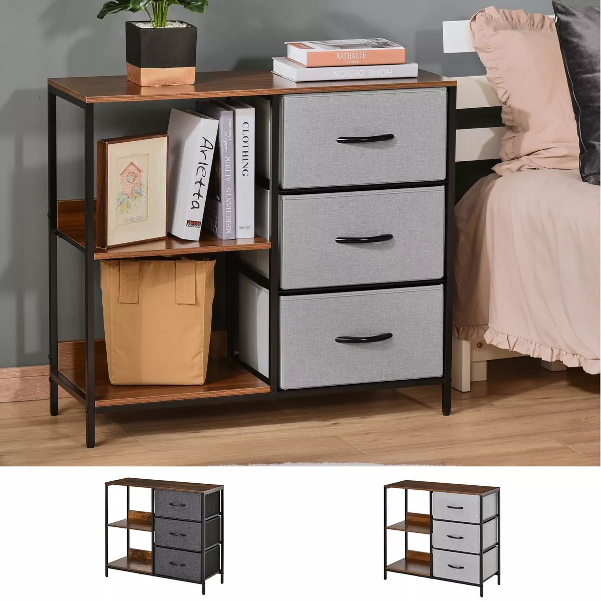 Storage Cabinet Organizer 3 Drawer Chest Dresser Tower w/ 2