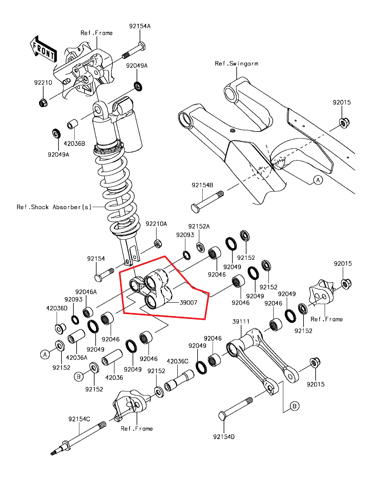 GENUINE KAWASAKI KX250F KX250 REAR SHOCK LINKAGE ARM KNUCKLE CENTER