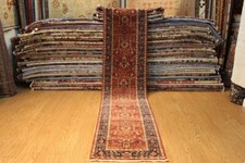13 ft. long hand knotted HERIZ RUG, Caucasian Kazak Runner RUST Natural Wool