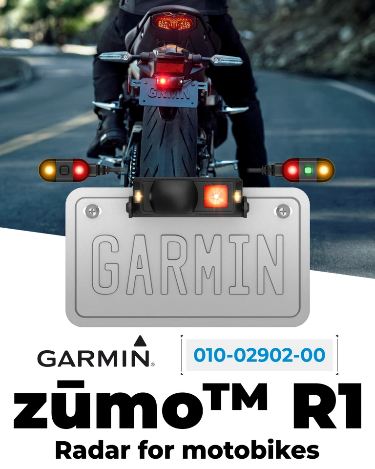Detector de radar retrovisor y punto ciego Garmin Zumo R1 para motocicleta con luz externa Foto 4 de 4