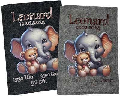 U Heft Hülle mit Namen Filz personalisiert Untersuchungsheft Impfpass Elefant