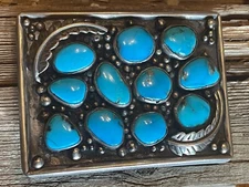 LARGE  KINGMAN ITHACA PEAK Turquoise  Sterling Silver Western Belt Buckle 4" x 3