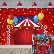 Red Circus Carnival Backdrop Curtain Stars Birthday Party Photography Backgro...