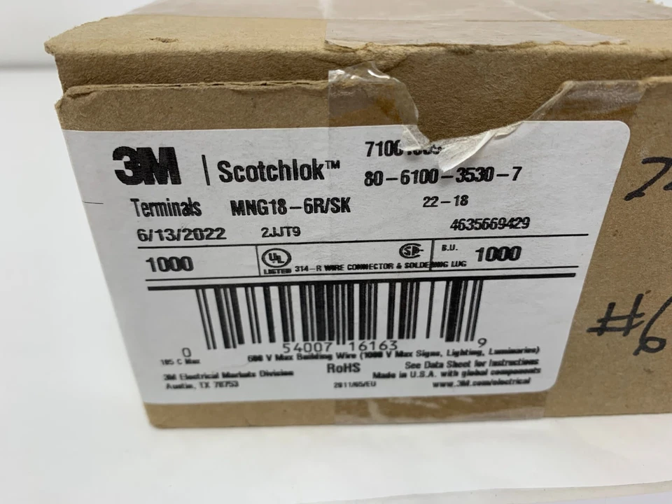 3M MNG18-6R/SK Ring Terminal Connector 6 Stud Circular 18-22 AWG Crimp QTY. 1000 - Image 2 of 4