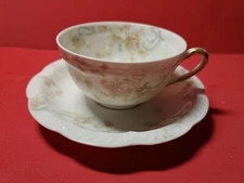 Haviland Limoges "The Princess" Cup & Saucer White Pink Gold France [B4]