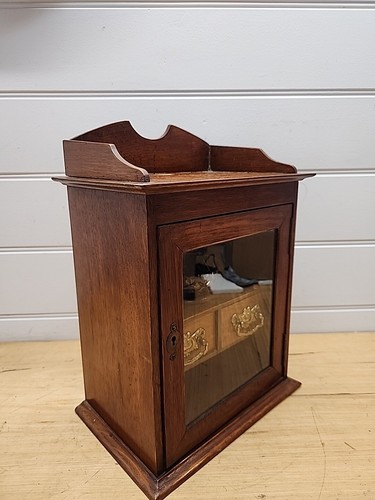 Antique Wooden Humidor Smokers Cabinet with Brass Details, Edwardian Cigar Pipe - Picture 4 of 5