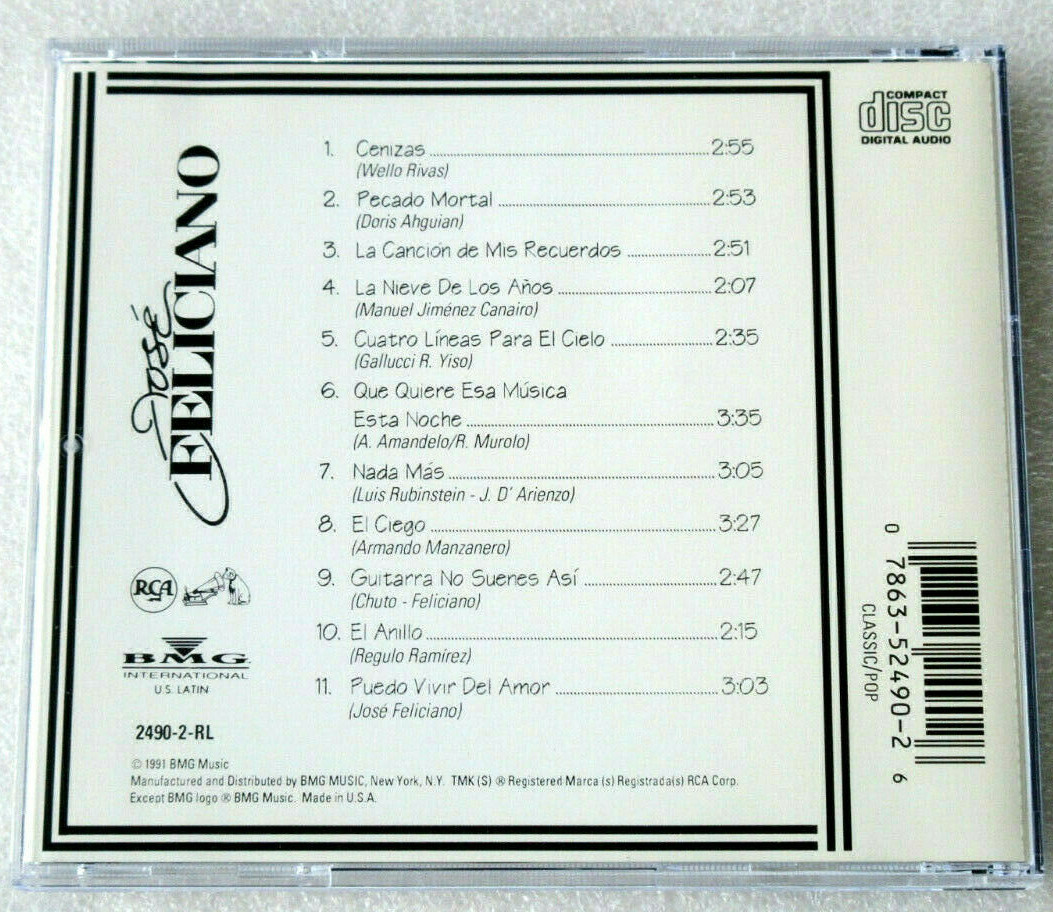 JOSE FELICIANO /SELF TITLED CD 1991 RCA BMG US LATIN POP JOSE FELICIANO /SELF TITLED CD 1991 RCA BMG US LATIN POP