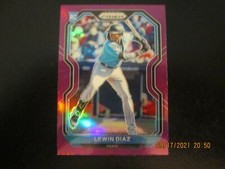 LEWIN DIAZ MARLINS 2021 PANINI PURPLE PRIZM PARALLEL ROOKIE CARD #50. rookie card picture