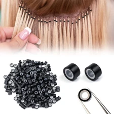 1000pcs Nano Ring Micro Links Beads 3mm Silicone Lined For I Tip Hair Extensions