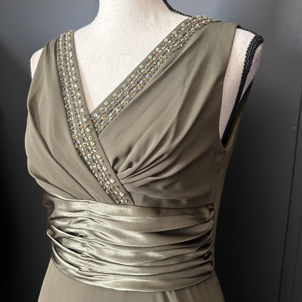 Винтажный Y2k оливковый зеленый фея платье Midi причудливый бисером 4 сарафан без рукавов  - Изображение 3 из 4