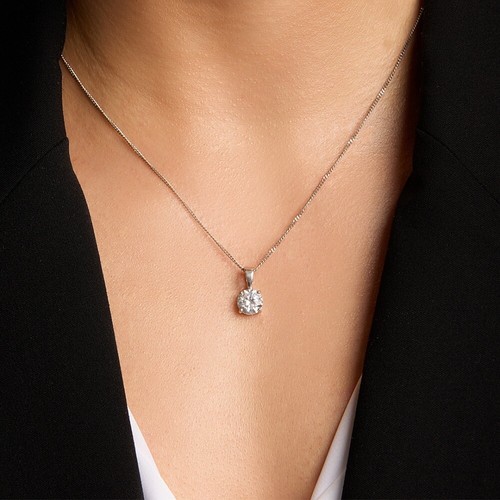 9ct White Gold 0.15ct Natural Solitaire Diamond Pendant Necklace & Gold Chain - Picture 5 of 17
