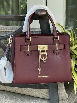 $498 Michael Kors Hamilton Small Leather Satchel Key Lock