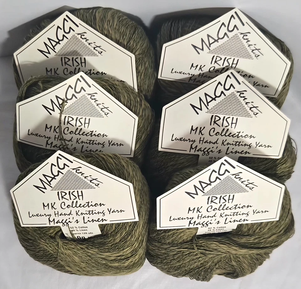 Maggi Knits Irish MK Collection 6 Ball Lot Cotton/ Linen Blend Pistachio #24 DK - Image 2 of 4