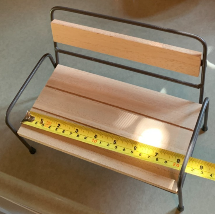 DOLLHOUSE PARK BENCH Wood Aluminum Metal Miniature Furniture Doll Settee 9 x 6