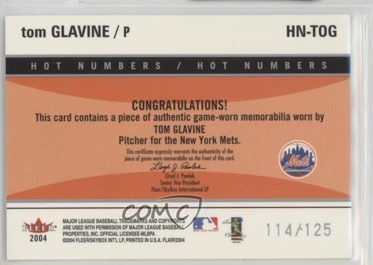 2004 Flair Hot Numbers Game Used Pewter /125 Tom Glavine #HN-TOG HOF - Image 2 of 2