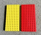 LEGO - x2 BASE-PLATES - ( RED & YELLOW - 8 x 16 STUDS ) - GOOD CONDITION - RARE