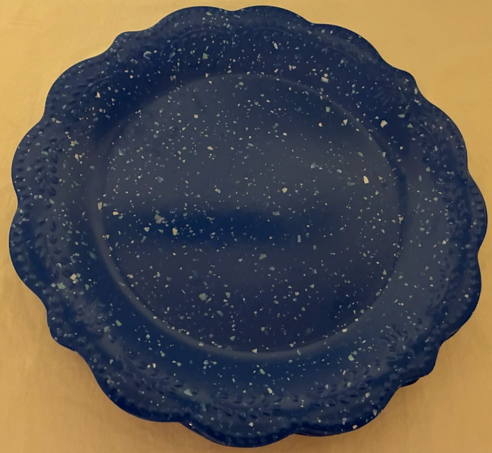 Lote de 3 platos de cena de melamina festoneada moteada azul cobalto mujer pionera Foto 2 de 4