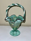 Vintage FENTON Iridescent Glass Hand Painted Grape Vine Decorative Basket SIGNED