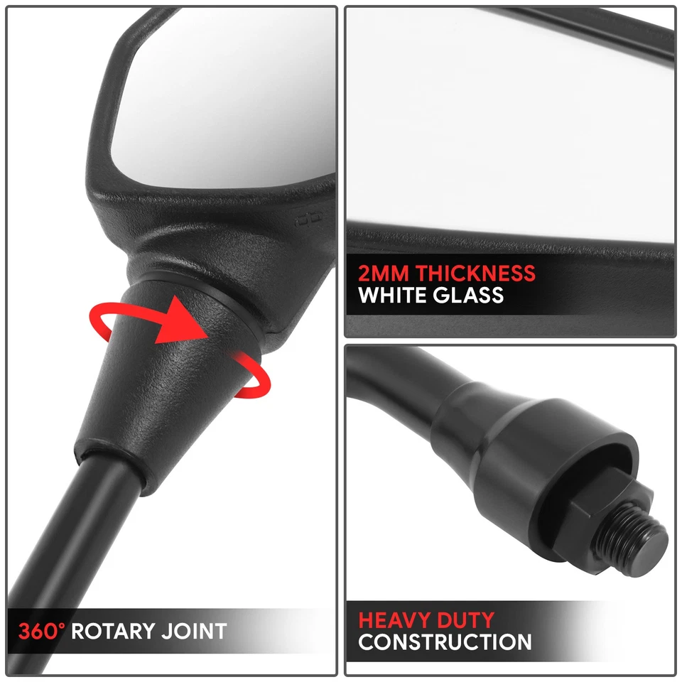 Fit Universal ATV Rectangular Convex Side View Mirrors Handlebar Mount Bolt-In - Image 4 of 4