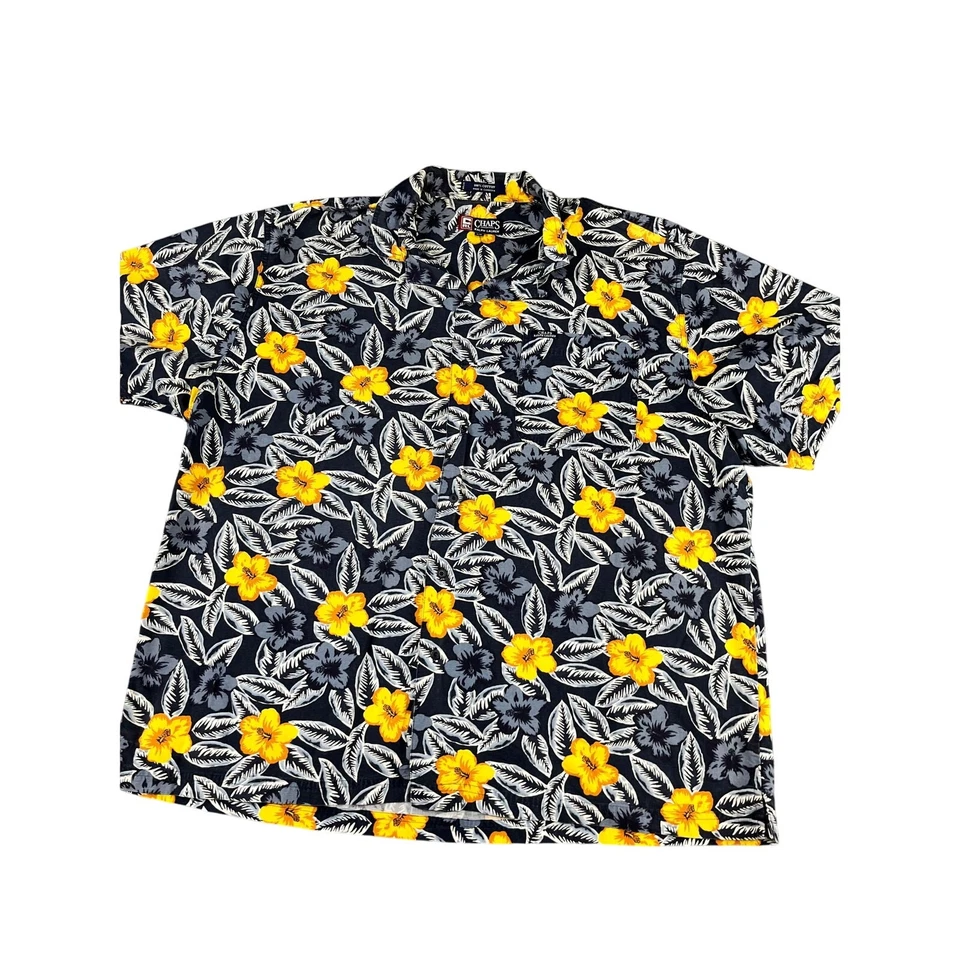 Camisa Hawaiana Para Hombre Chaps Ralph Lauren Negra Amarilla Floral Grande Alta 2XB EXC Foto 2 de 4