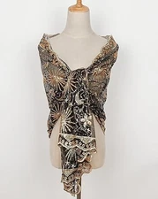 Women's Glittering 1920s Scarf Mesh Sequin Wedding Cape Fringed Evening