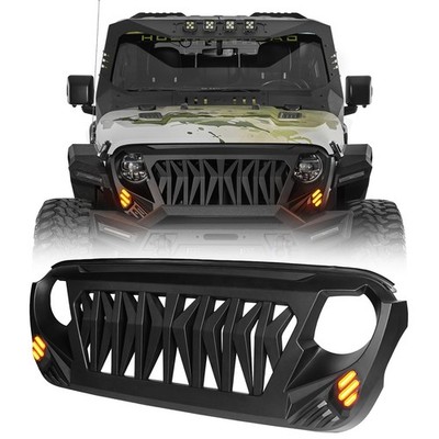 Matte Black Shark Grille w/LED for 2018-2026 Jeep Wrangler JL Gladiator JT