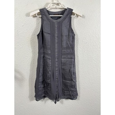 Adolfo Dominguez Grey Silk Sleeveless Pintuck Pleated Button Front Dress Small