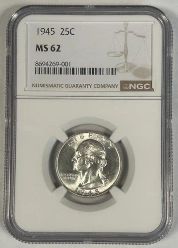 1945 Washington Silver Quarter Coin NGC MS 62