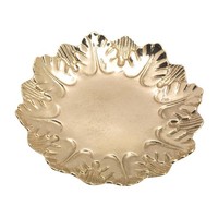 Kerzen- Blatt-Teller Ø16Cm Aus Messing Gold Kerzenhalter Dekoteller Handarbeit