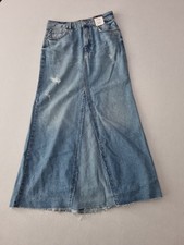 Marks And Spencer Denim Skirt Size 10 Regular Blue Maxi Cotton M&S New BNWT 