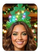 CASDRE Light up St. Patricks Day Headbands Green Shamrock Headband for Women