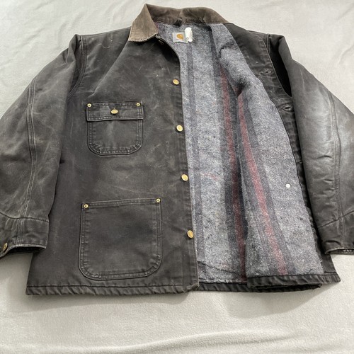 Vintage Carhartt Jacke C01 Herren 46 schwarz Chore Barn Coat Decke gefüttert Cord - Bild 1 von 11