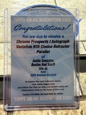 2026 Bowman Chrome Justin Gonzales 1st Auto HTA Choice /150 REDEMPTION Red Sox