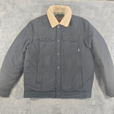 Eddie Bauer EB550 Mens Large Navy Blue Down Insulated Sherpa Chore Jacket