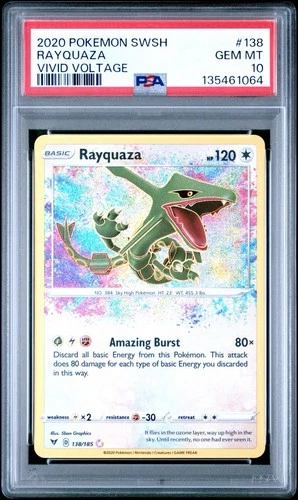 2020 Pokemon SWSH Vivid Voltage Rayquaza #138/185 PSA 10