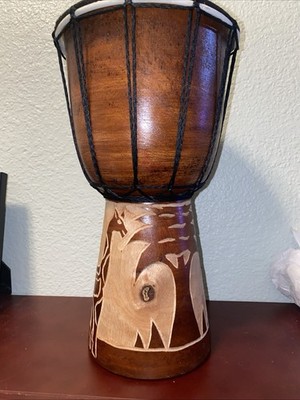 Djembe Drum - Animal Carving Design - Various Sizes - Fair Trade
