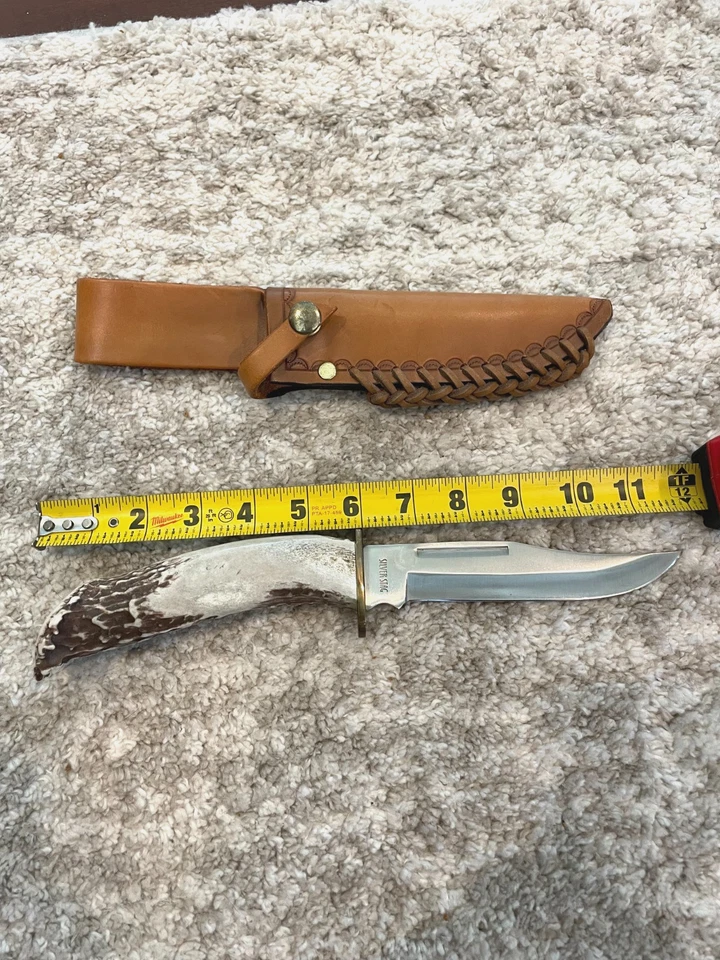 Cuchillo Ciervo Plata 12' Largo con Funda - Cuchillo de Caza (Nuevo) Excelente Estado Foto 2 de 4