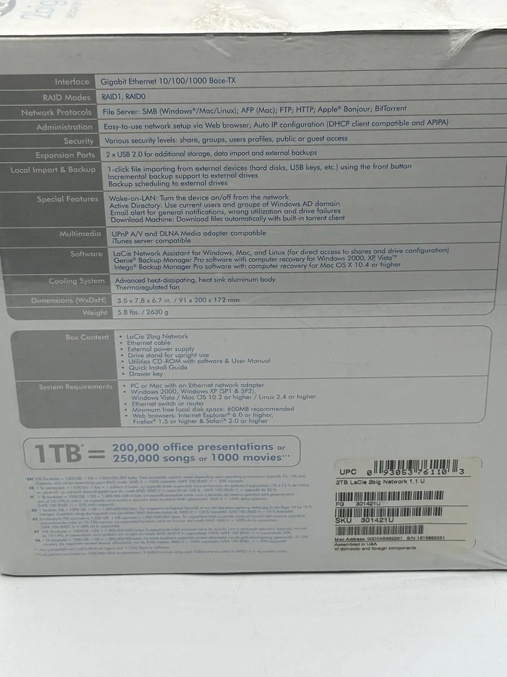 LaCie 2big 2TB External HDD Network Professional 2Bay RAID Gigabit Ethernet - Image 4 of 4