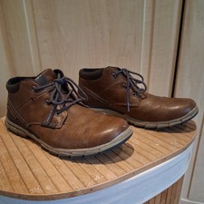 Memphis One Brown Leather Lace Up Side Zip Men Walking Shoes Size UK 7.5 EU 41