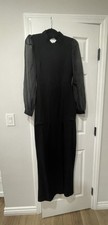 LULUS Divine Black Long Sheer Sleeve Backless Maxi Dress Sz Large - beautiful 